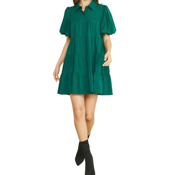 NWT Entro Green Small Button-Front Short-Sleeve Babydoll Dress - Picture 1 of 11
